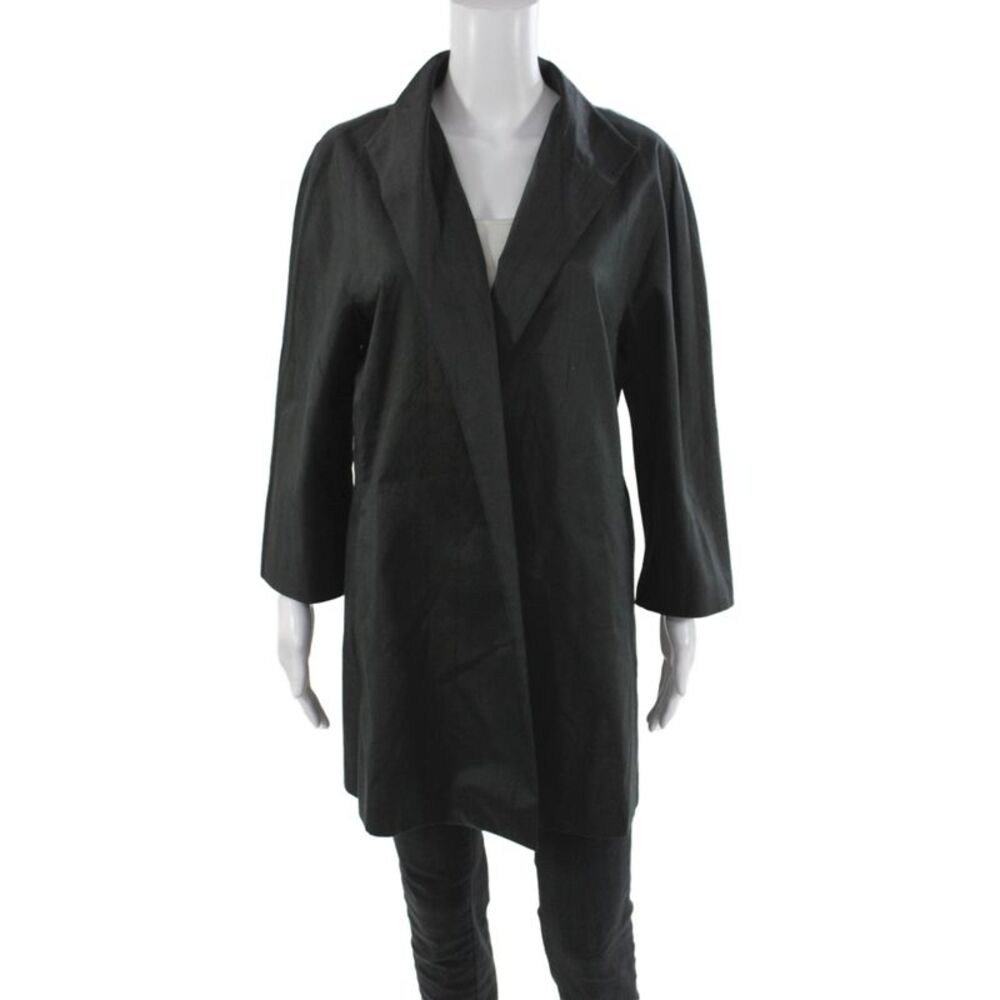 Eileen Fisher Women Overcoat Silk Black Long Sleeve Open Front Size XL